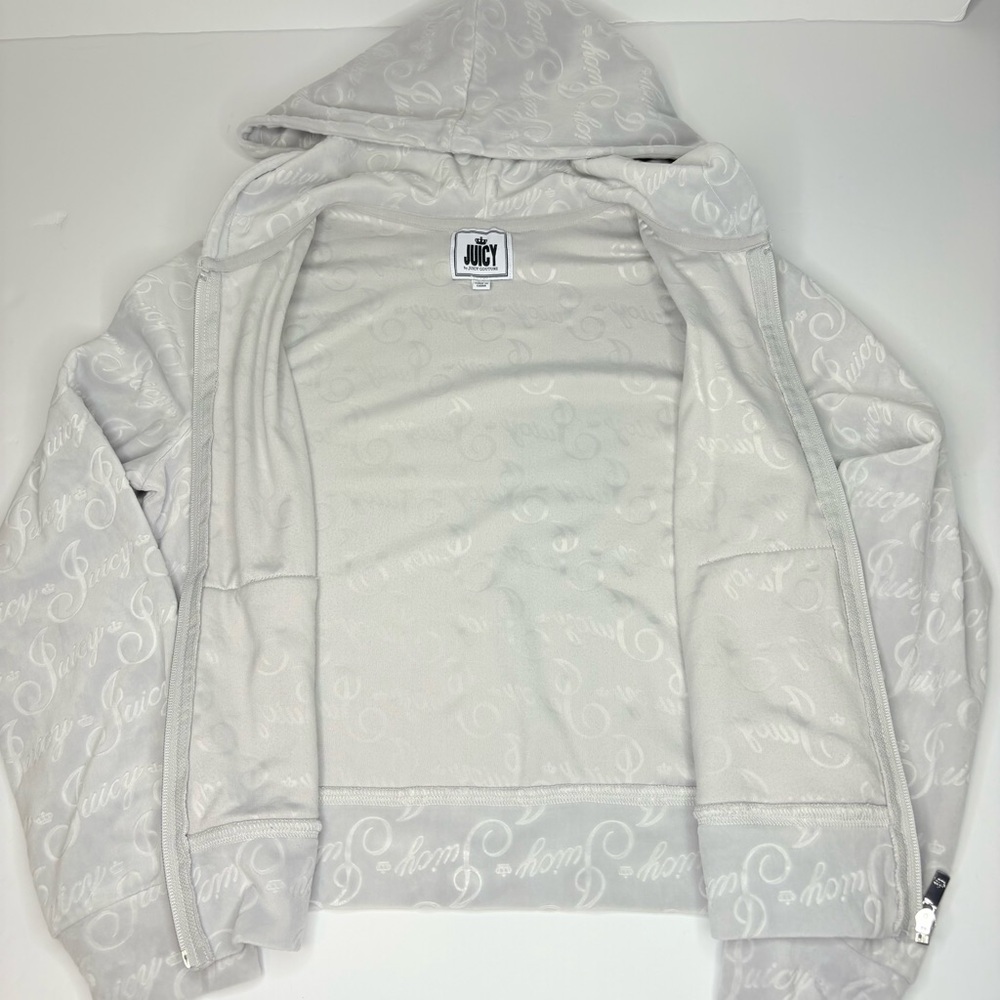 Juicy Couture Full Zip Grey Velour Jacket All Over Juicy&Crown Logo Y2K SzM - Picture 10 of 14